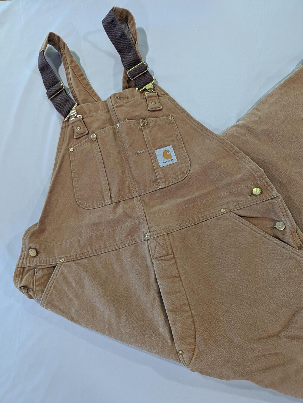Carhartt Overalls Mens 42x30 Brown Duck Canvas Insulated Bib Zip Leg USA